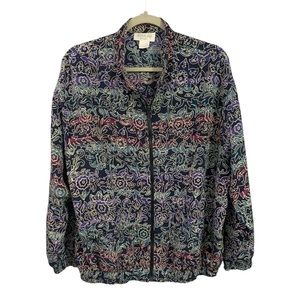 Rare Vintage Adolfo Sport Colorful Floral Bomber Jacket Women’s Size XL